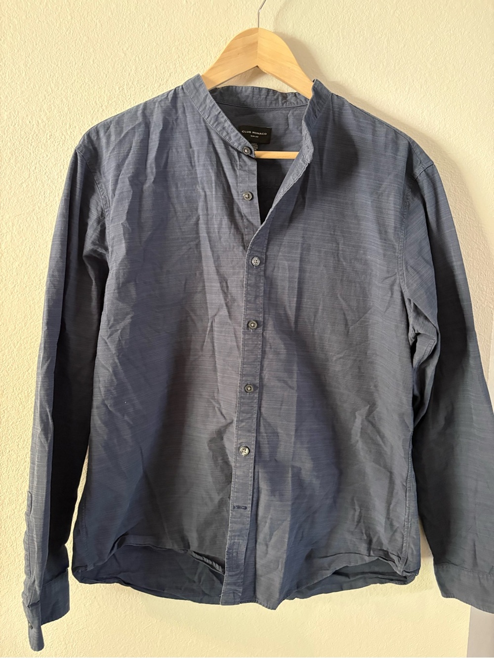 Smart Casual Club Monaco Men's Slate Blue Cotton Band-Collar Button-Down Shirt